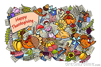 Happy Thanksgiving doodle drawing background Vector Illustration