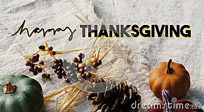 Rustic Happy Thanksgiving background flat lay for holiday Stock Photo