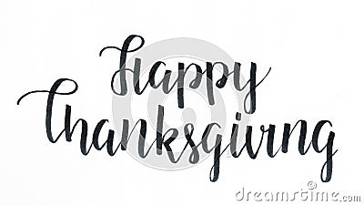 `Happy Thanksgiving` hand lettering inscription in black seasonal for those who celebrate Thanksgiving Stock Photo