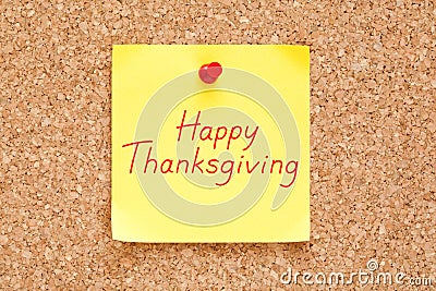 Happy Thanksgiving Handwritten On Sticky Note Stock Photo