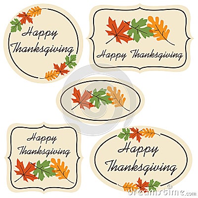 Happy thanksgiving labels with leaves Stock Photo