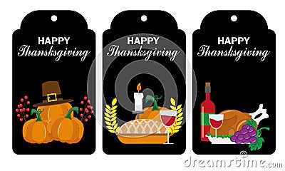 Happy Thanksgiving labels. Thanksgiving food Vector Illustration