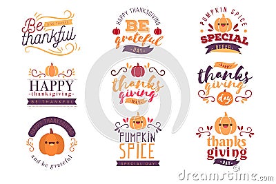 happy thanksgiving lettering badges collection vector design Vector Illustration