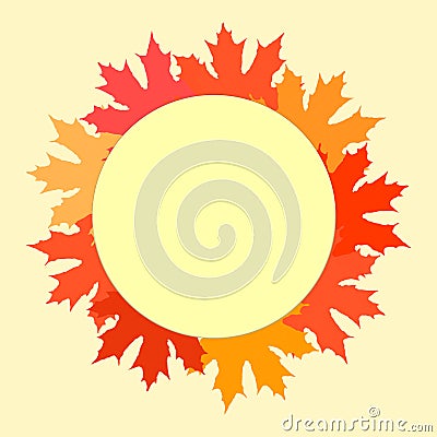 Happy Thanksgiving poster, card with empty circle. Wreath of colorful autumn leaves illustration. Thanksgiving Day postcard Cartoon Illustration