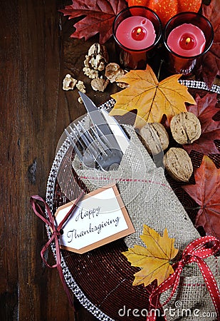 Happy Thanksgiving table place setting Stock Photo