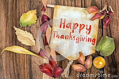 Happy thanksgiving text with autumn theme Stock Photo