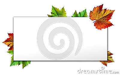 Happy Thanksgiving with text greeting and autumn leaves .Photo of Grapes green leaves wreath Stock Photo