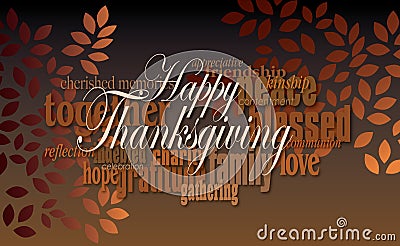 Happy Thanksgiving word montage with leaves Cartoon Illustration
