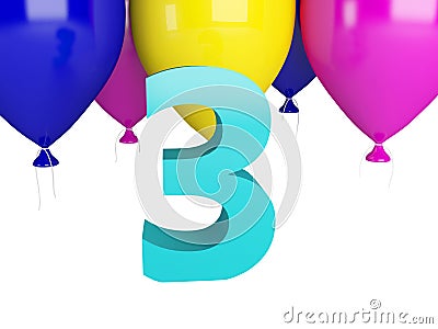 Happy Third Birthday. Blue number three Stock Photo