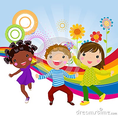 Happy three kids Vector Illustration