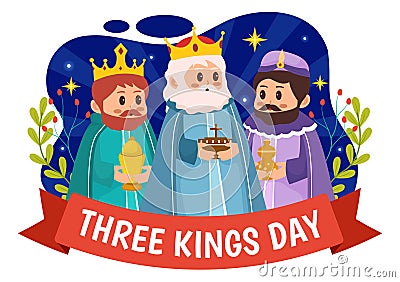 Happy Three Kings Day Vector Illustration to Faith on the Divinity of Jesus Since His Coming to the World in Epiphany Christian Vector Illustration