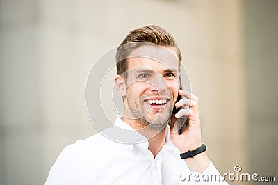 Happy to hear you. Spend few minutes before call to gather yourself. Successful phone conversations tips. Success in Stock Photo