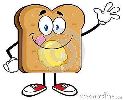 Happy Toast Bread Slice Cartoon Character Stock Photo