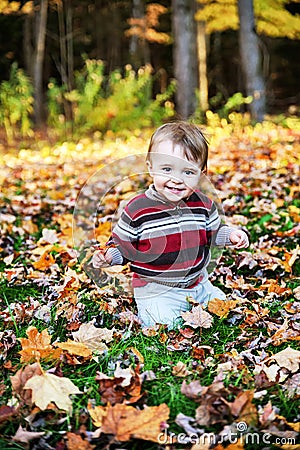 Happy Toddler Outside in the Autumn Stock Photo