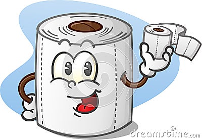 Happy Toilet Paper Cartoon Character Holding a Roll of Bathroom Tissue Vector Illustration