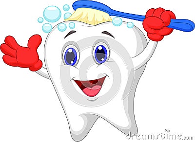 Happy tooth cartoon brushing Vector Illustration