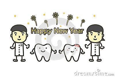 Happy tooth and dentist with text for Happy New Year and Merry Christmas, dental care concept Vector Illustration