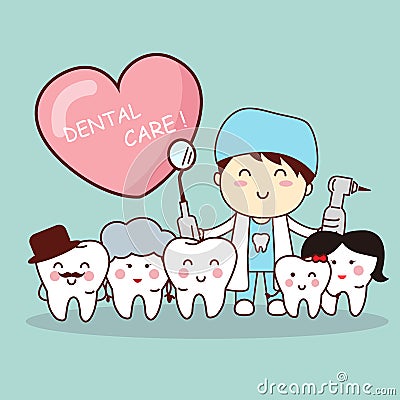 Happy tooth family with dentist Vector Illustration