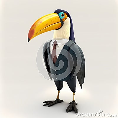 Happy Toucan Businessman. Generative AI Stock Photo