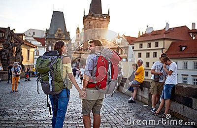 Happy tourist couple sightseeing; Traveller lifestyle Stock Photo