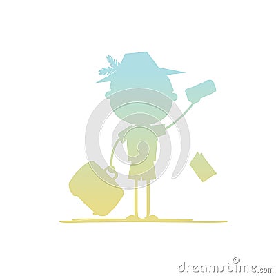 Happy tourist with tickets and suitcase for your Vector Illustration