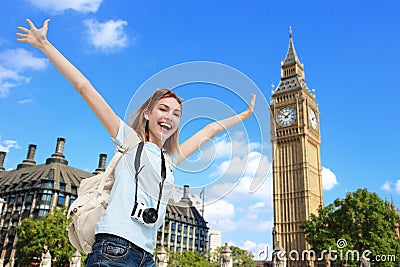 Happy travel woman in London Stock Photo