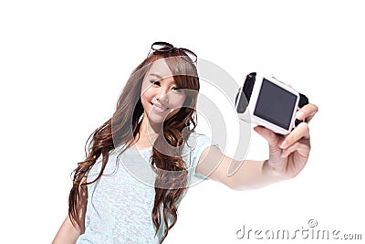 Happy travel young girl selfie Stock Photo