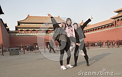 Happy traveling girls Editorial Stock Photo