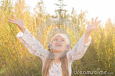 Happy Triumphant Girl Stock Photo