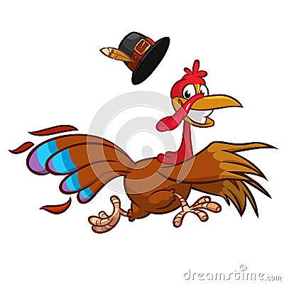 Happy turkey cartoon running. Vector cartoon. Vector Illustration