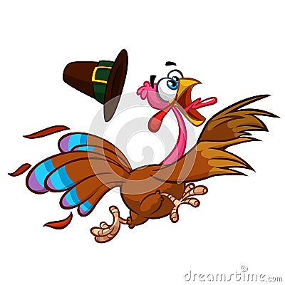 Happy turkey cartoon running . Vector cartoon. Vector Illustration