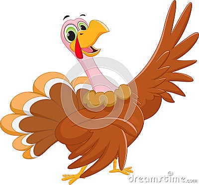 Happy turkey cartoon waving Vector Illustration