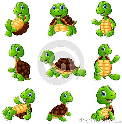 Happy turtle cartoon collection set Vector Illustration
