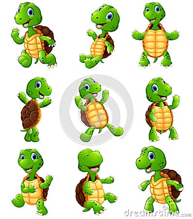 Happy turtle cartoon collection set Vector Illustration