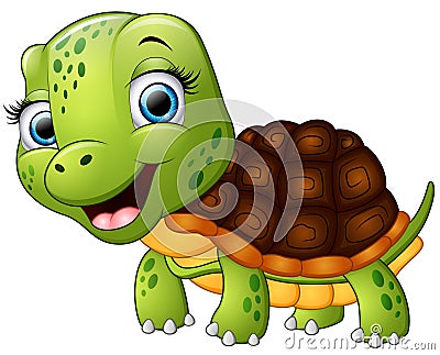 Happy turtle cartoon isolated on white background Vector Illustration