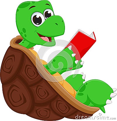 Happy turtle cartoon reading book Vector Illustration