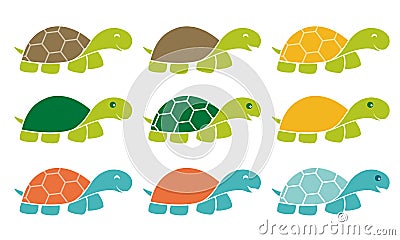 Happy Turtle Icon Logo Set Vector Illustration