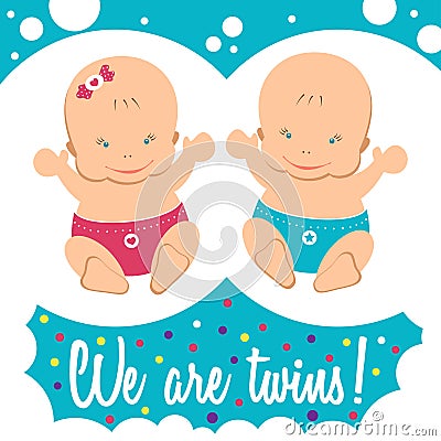 Happy twins. Boy and girl. Vector Illustration