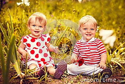 Happy twins boy and girl Stock Photo