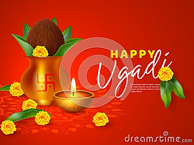 Happy Ugadi holiday composition. Vector Illustration