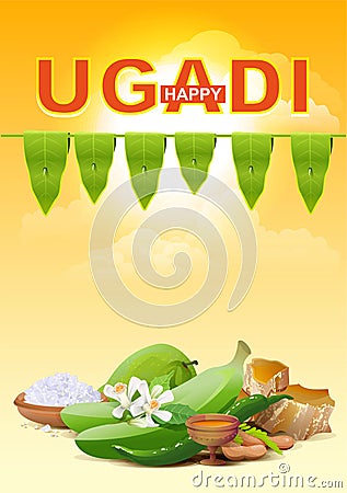 Happy Ugadi. Template greeting card for holiday Ugadi Vector Illustration