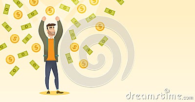 Happy under money rain. Vector Illustration