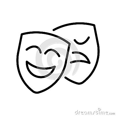 Happy and unhappy theatrical mask icon vector comedy tragedy teatral action logo of theatre drama Vector Illustration