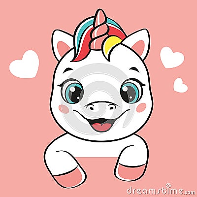 Happy unicorn icon on pink background Vector Illustration