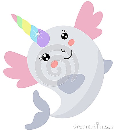 Happy unicorn whale with wings Vector Illustration