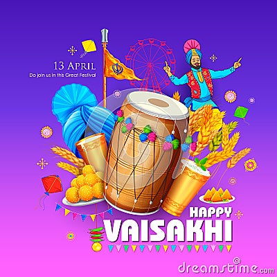 Happy Vaisakhi Punjabi festival celebration background Vector Illustration