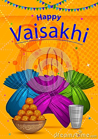 Happy Vaisakhi Punjabi religious holiday background for New Year festival of Punjab India Vector Illustration