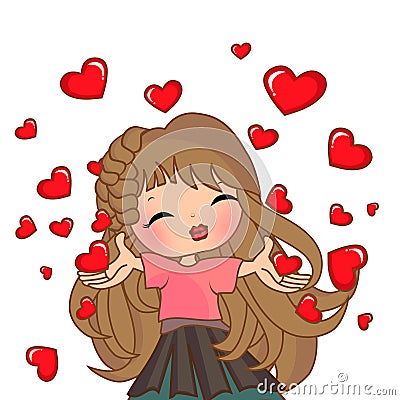 Happy valentine cartoon girl isolated Cartoon Illustration