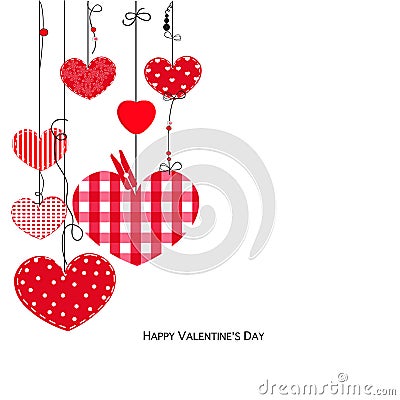 Happy Valentine Day card with hanging love hearts Vector Illustration