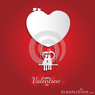 Happy valentine day sweet white heart and swing on balloon Vector Illustration